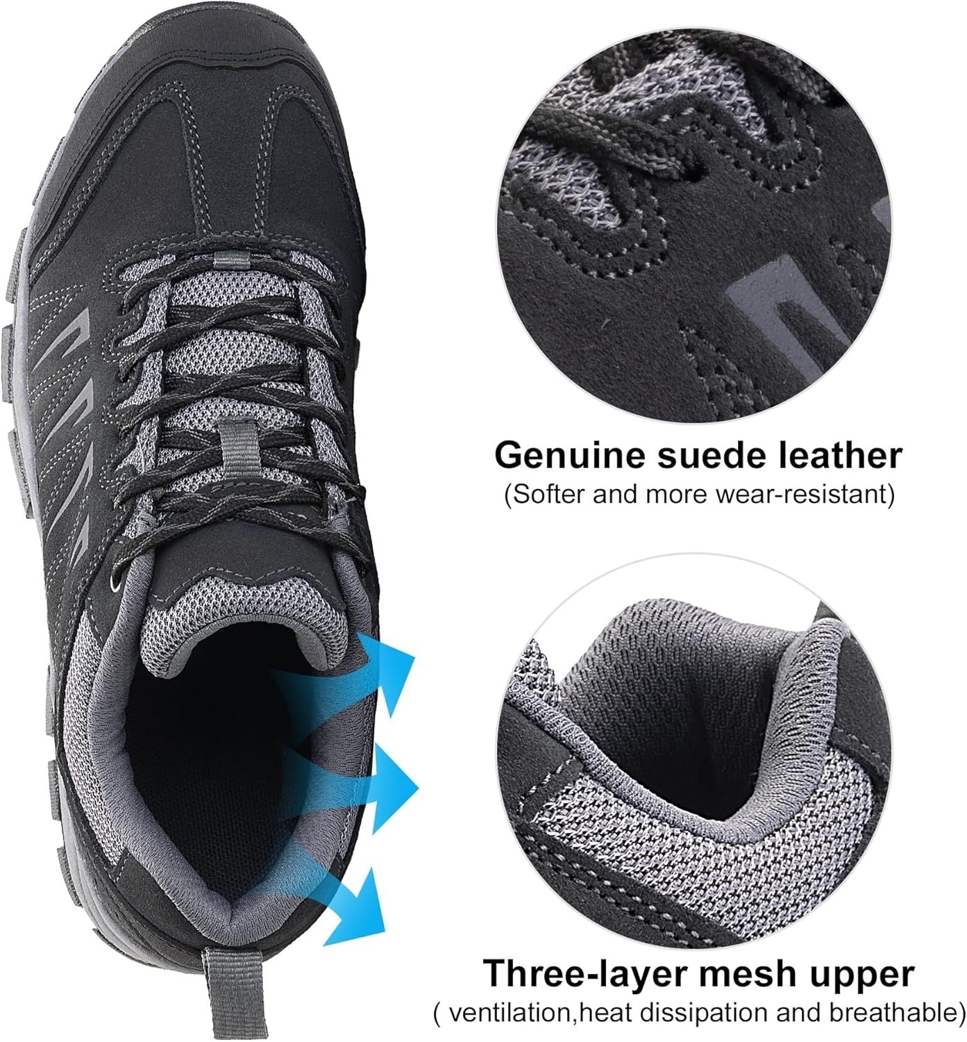 Men's waterproof hiking shoes - made of leather - comfortable and lightweight - anti-slip - suitable for outdoor walking, work or sports.