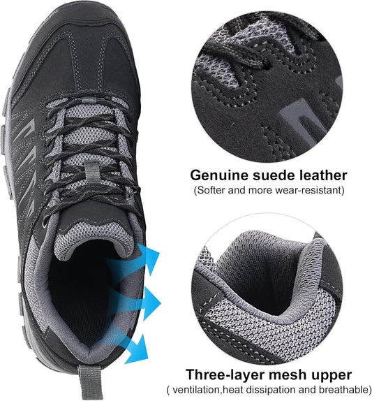 Men's waterproof hiking shoes - made of leather - comfortable and lightweight - anti-slip - suitable for outdoor walking, work or sports.