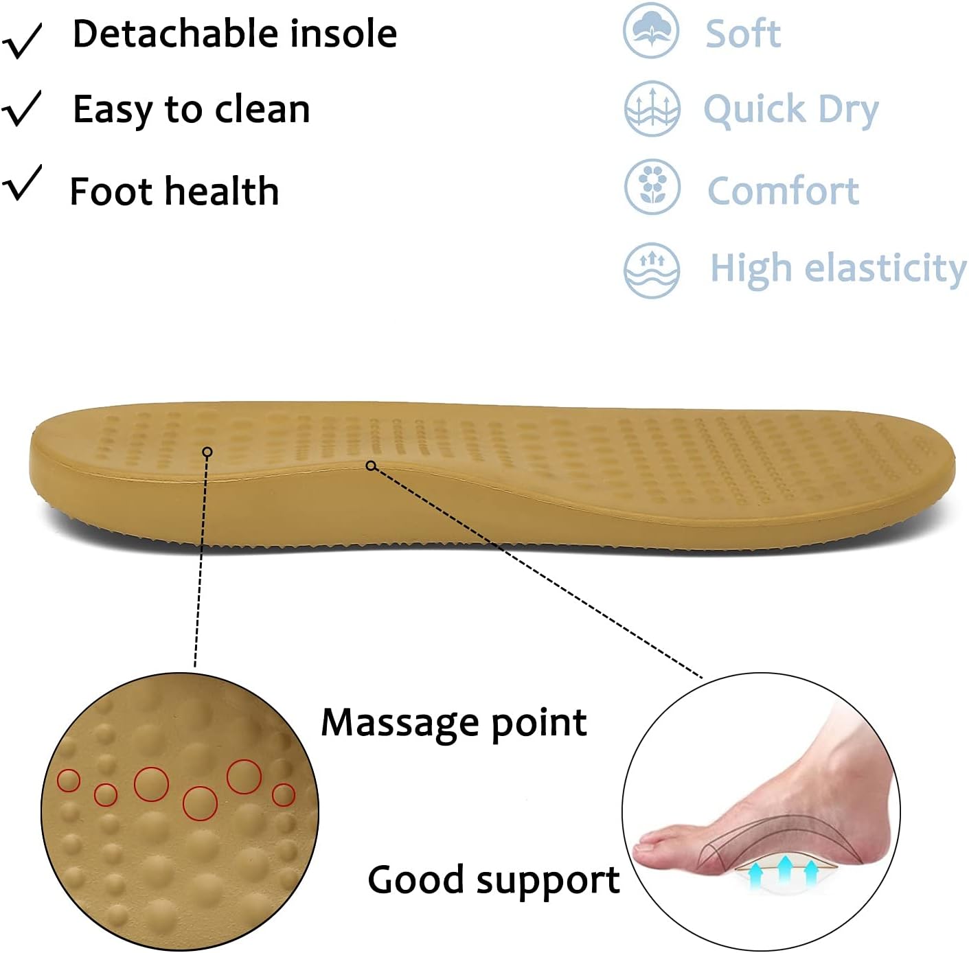 Men's and women's arched wooden-bottom flat shoes with a flat sole, garden shoes, casual shoes, non-buckle outdoor beach water shoes, detachable cushioning foot pads