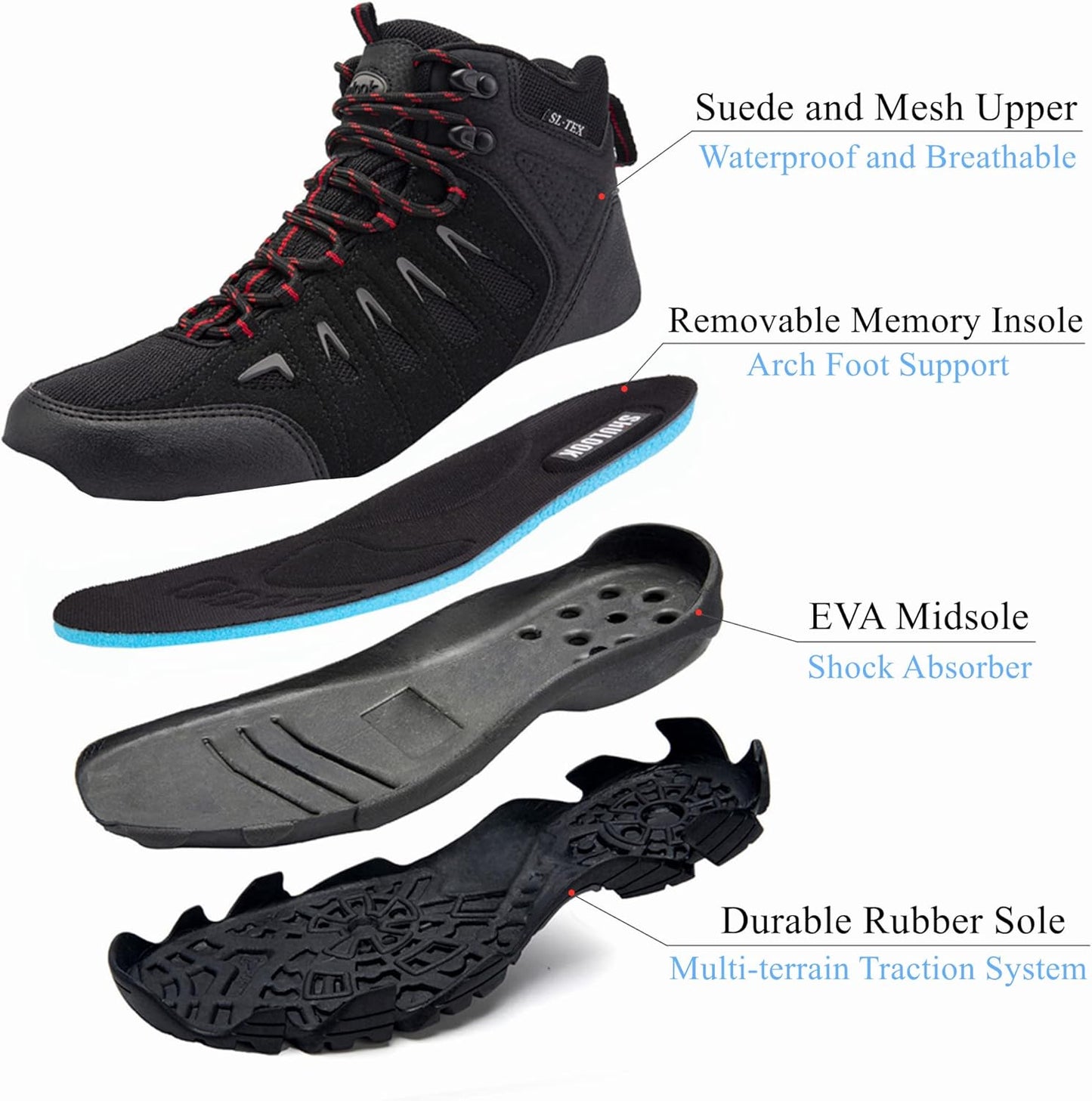 Men's waterproof hiking boots - anti-slip, lightweight, mid-to-high ankle, ankle-covering design, waterproof and breathable hiking shoes, mountaineering shoes