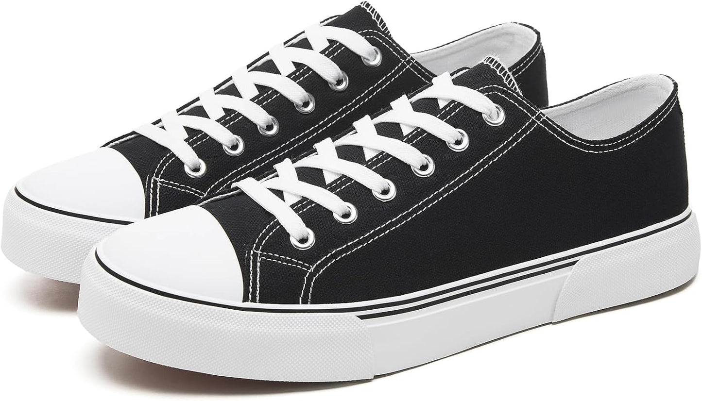 Men's canvas low-top sports shoes, featuring a classic casual design. This stylish pair comes in white and black colors and is suitable for daily wear.
