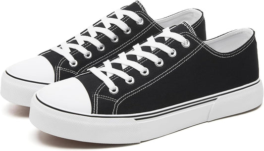 Men's canvas low-top sports shoes, featuring a classic casual design. This stylish pair comes in white and black colors and is suitable for daily wear.