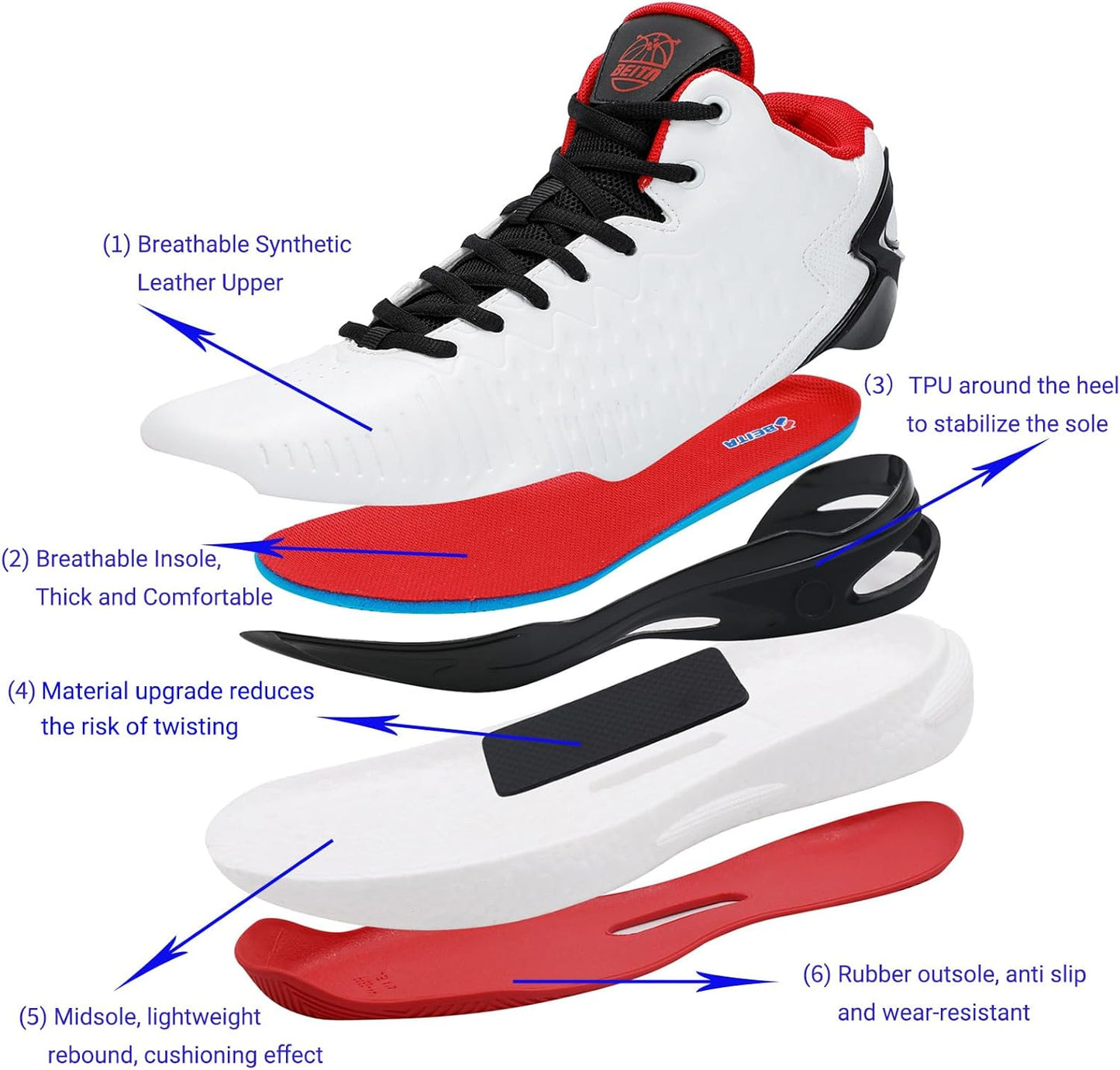 High-top upper basketball shoes (men's style) sports shoes, breathable sports shoes, anti-slip shoes