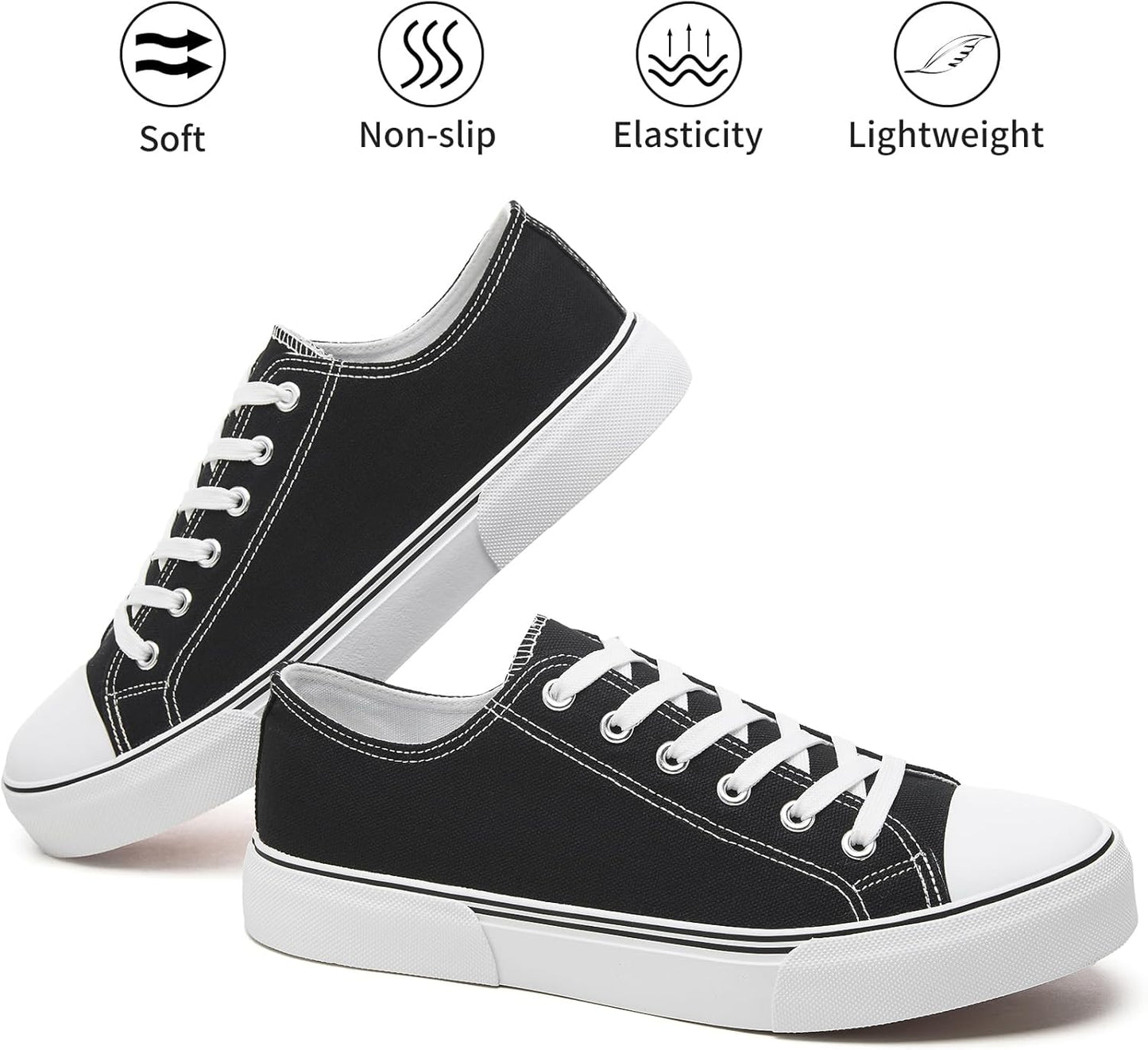 Men's canvas low-top sports shoes, featuring a classic casual design. This stylish pair comes in white and black colors and is suitable for daily wear.