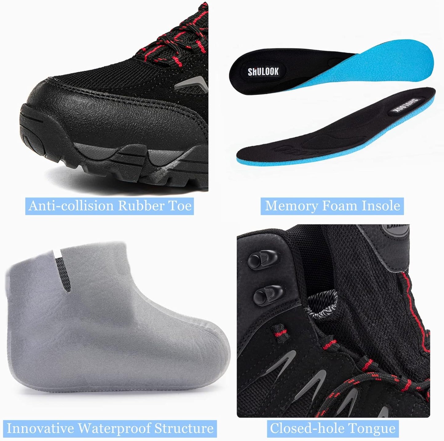 Men's waterproof hiking boots - anti-slip, lightweight, mid-to-high ankle, ankle-covering design, waterproof and breathable hiking shoes, mountaineering shoes