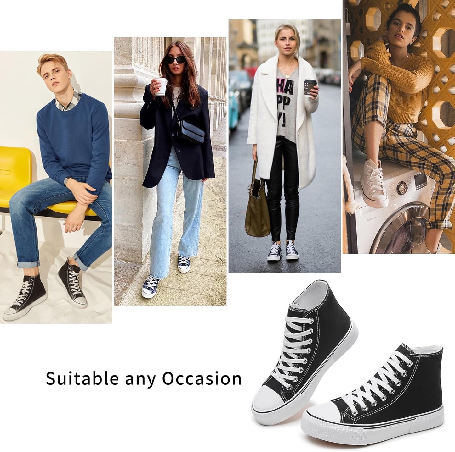 High-top sports shoes, classic high-top canvas shoes, lace-up style, men's fashionable sports shoes