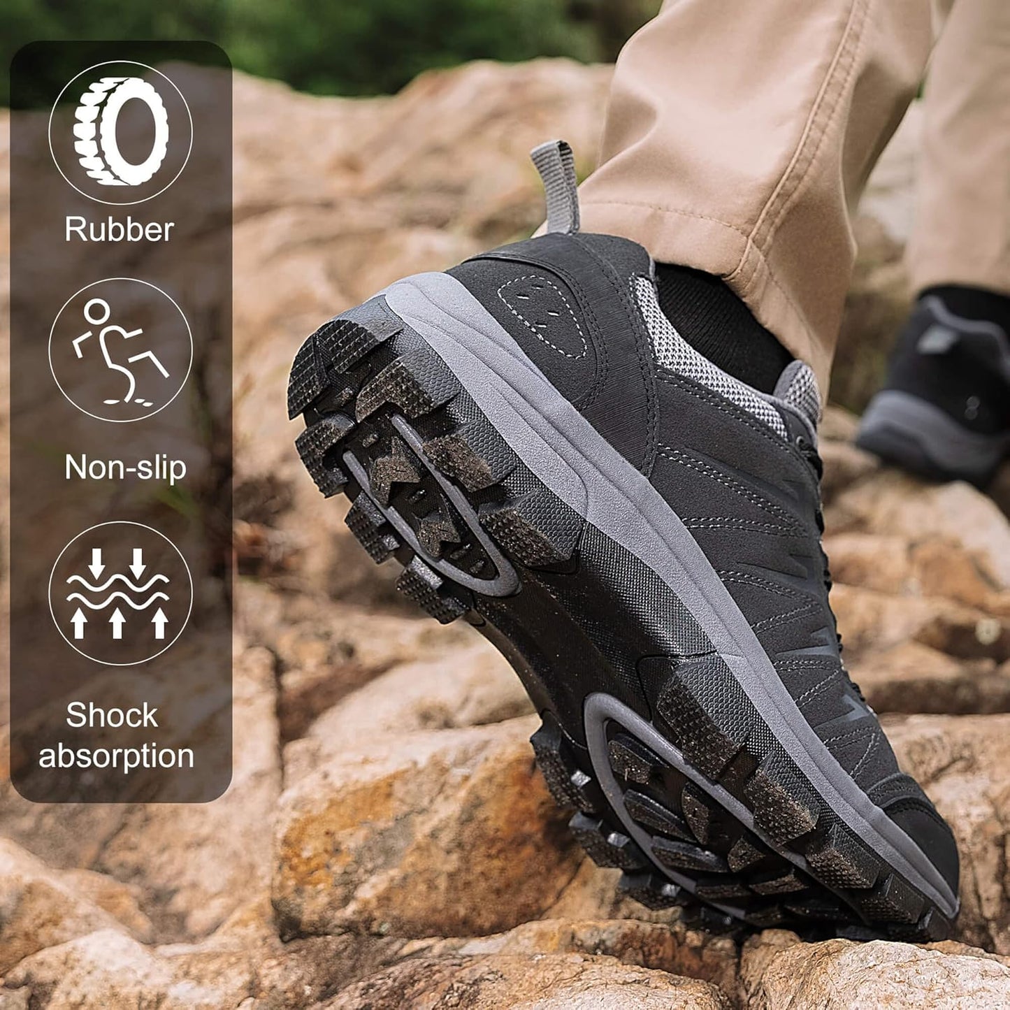 Men's waterproof hiking shoes - made of leather - comfortable and lightweight - anti-slip - suitable for outdoor walking, work or sports.