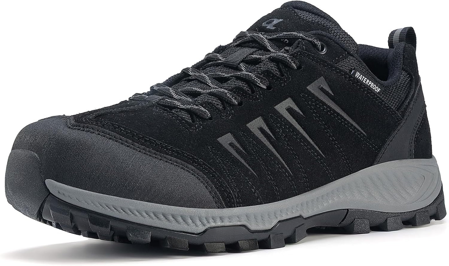 Men's waterproof hiking shoes - made of leather - comfortable and lightweight - anti-slip - suitable for outdoor walking, work or sports.