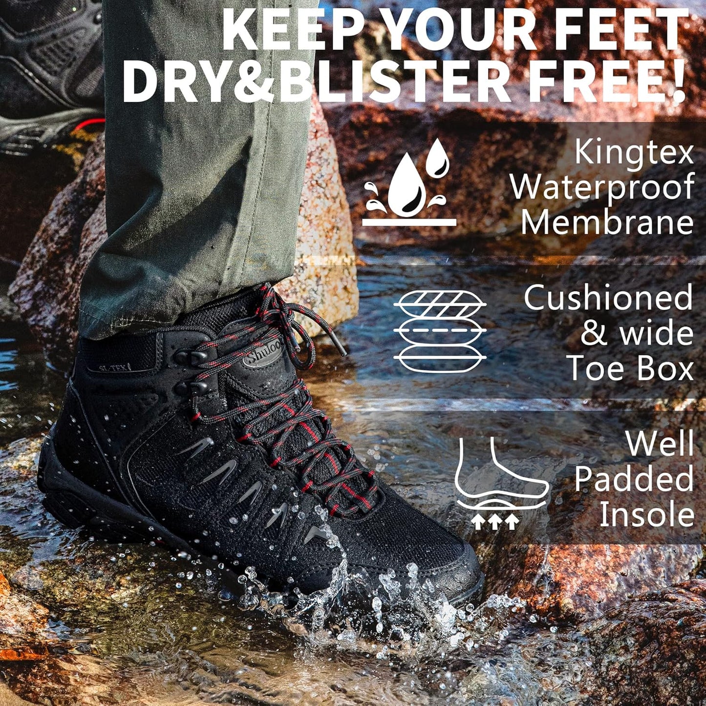 Men's waterproof hiking boots - anti-slip, lightweight, mid-to-high ankle, ankle-covering design, waterproof and breathable hiking shoes, mountaineering shoes